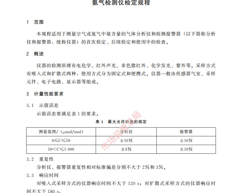 氨氣報(bào)警器檢定規(guī)程